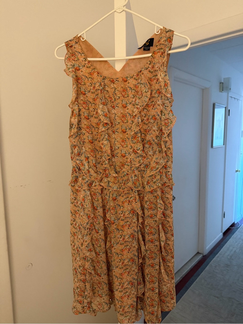 Sachin + Babi Peach Floral Ruffled Midi Dress